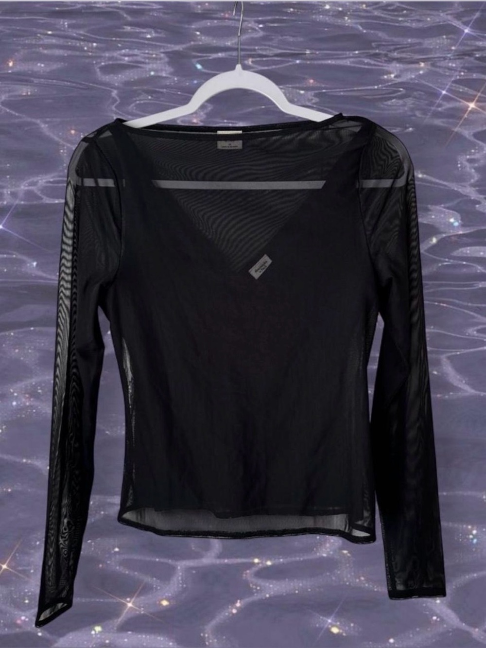 Abercrombie & Fitch Black Mesh Long Sleeve Layered V Neck Top Glam Elegant Alt